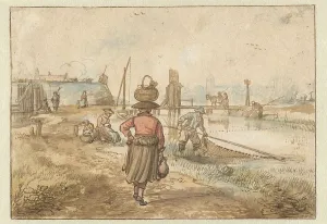 De Stomme Van Kampen Prints: River Landscape with a Woman Carrying a Basket on her Head