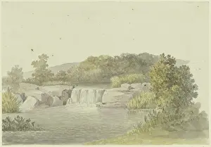 A river with a low waterfall, wooded banks in the background, c1790-1794. Creator: Georg Melchior Kraus