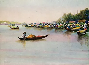 Edwin Prints: The River Market, Bangkok, 1913. Artist: Edwin Norbury
