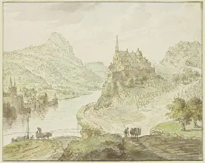 Panorama Prints: River between mountains, a monastery on a rock to the right. Creator: Cornelis Verdonck