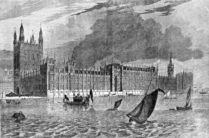 River Front of the Parliament Houses, Westminster, 1854. Creator: Unknown