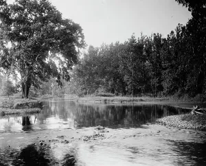 River, probably the Huron River, Ypsilanti, Michigan, between 1900 and 1910. Creator: Unknown