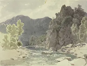 Rocky Prints: River in a rocky landscape, 1847. Creator: Carl Theodor Reiffenstein