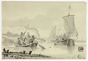 Van De Velde Willem The Younger Prints: River Scene with Boats, 17th century. Creator: Willem van de Velde the Younger