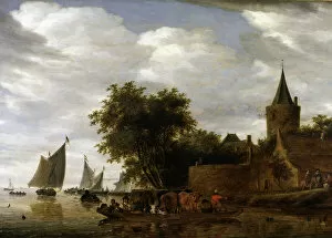 Images Dated 26th March 2014: River Scene with Ferry, 1664 by Salomon Ruisdael