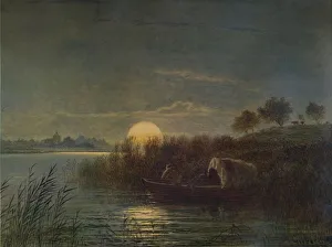 River Scene by Moonlight, with Boat, 1879, (1935). Artist: Arthur Gilbert
