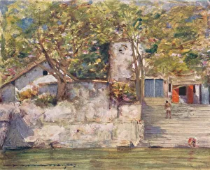 Ghat Prints: On the River Steps at Agra, 1905. Artist: Mortimer Luddington Menpes