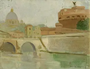 Oil On Board Prints: River Tiber and Castel Santangelo, c1905-1918. Creator: Allan Newton Sutherland