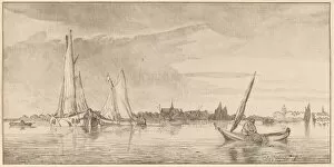 Cornelis Ploos Van Amstel Collection: River with Town, 1775. Creator: Bernhard Schreuder