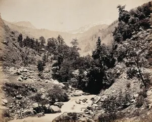A river in a valley, Kashmir, India, c1860s. Creator: Samuel Bourne
