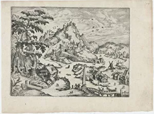 Low Countries Collection: River Valley with Obelisk, ca. 1570. ca. 1570. Creators: Anon, Lucas Gassel