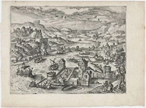 Low Countries Collection: River Valley with a Traveling Couple, ca. 1570. ca. 1570. Creators: Anon, Lucas Gassel
