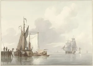 Schoemans Martinus Prints: River view with moored ships, 1780-1848. Creator: Martinus Schouman