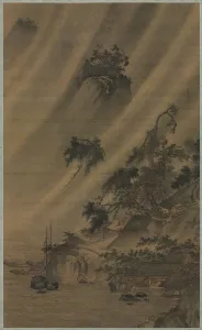 Ink And Slight Colour On Silk Prints: River Village in a Rainstorm, c. 1480-1507. Creator: Lu Wenying (Chinese)