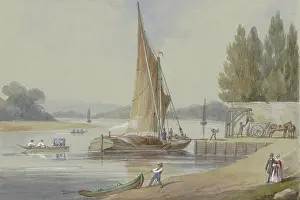 Steamboat Prints: Riverbank with sailing ships, 19th century. Creator: Unknown