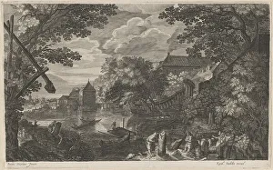 Gillis Sadeler Ii Prints: Riverscape with Fishermen by a Fortified Town