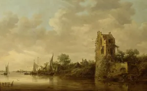 Josefsz Van Goyen Prints: Riverside with an Old Tower, 1645. Creator: Jan van Goyen