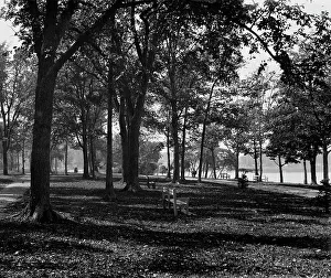 Park Bench Prints: Riverside Park toward city, Neenah, Wis. c1898. Creator: William H. Jackson