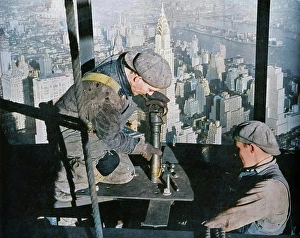 Working Man Prints: Rivetting the last bolts on The Morning Mast of the Empire State building