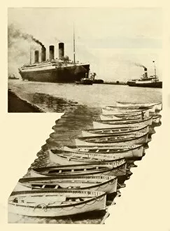 RMS Titanic and lifeboats, 1912, (1935). Creator: Unknown