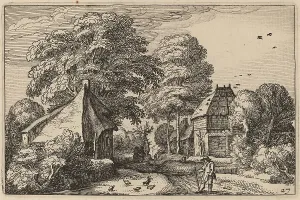 Nicolas Joannis Visscher Ii Prints: Road with Barn and Cottages, published 1612. Creator: Claes Jansz Visscher