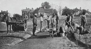 Roadworks Prints: Road-building by Tuskegee students, 1904. Creator: Frances Benjamin Johnston