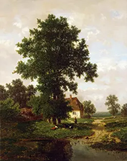 Waters Edge Prints: Road with Elms (Near Maastricht), 1857. Creator: Frans Keelhoff