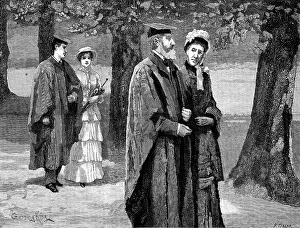 Arm In Arm Prints: Their road lay through the lime walk, almost deserted now, 1883. Creator: R. Taylor