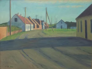 Telegraph Pole Prints: Road in a small town, Strande, 1938. Creator: Niels Bjerre