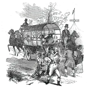 Goodwood Racecourse Prints: The Road - wagons, etc, 1844. Creator: Unknown