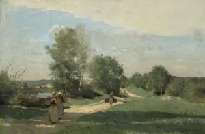 Clark Art Institute Prints: Road By The Water, c1865-70. Creator: Jean-Baptiste-Camille Corot