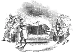 Anniversary Gallery: Roasting the ox, at Buckingham, 1844. Creator: Unknown