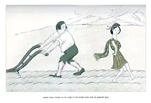 Beerbohm Gallery: Robert Burns, Having set his hand to the plough, looks back at Highland Mary