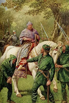 Raphael Tuck And Sons Prints: Robin Hood Meets the Bishop of Hereford, 1932. Creator: Howard Davie