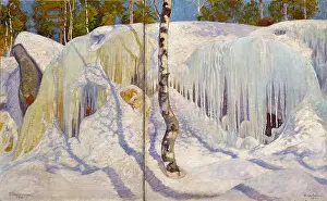 Kalevala Prints: Rock Covered in Ice and Snow, 1911. Creator: Halonen, Pekka (1865-1933)