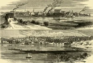 Illinois Prints: Rock Island, Illinois. - Davenport, Iowa, 1874. Creator: Alfred Waud