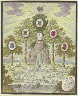 Stream Prints: Rock spring beneath a group of trees. Creator: Johann Esaias Nilson