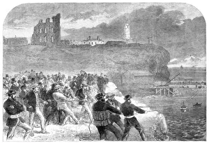 Lifebelts Prints: Rocket-line exercise of the Tynemouth Volunteer Life Brigade, 1865. Creator: Mason Jackson