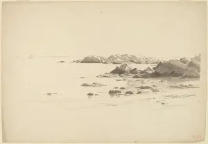 Haseltine William Stanley Prints: Rocklined Beach with Distant Boats, probably 1860/1869. Creator: William Stanley Haseltine