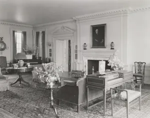 Clavecin Prints: The Rocks, home of Mr. & Mrs. Pierre Gaillard - Living Room w / fireplace