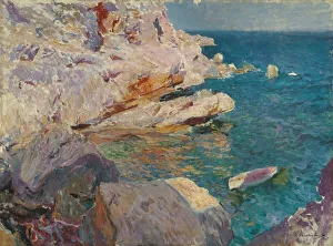 Malaga Prints: Rocks of Javea and the white boat, 1905. Creator: Sorolla y Bastida, Joaquin (1863-1923)