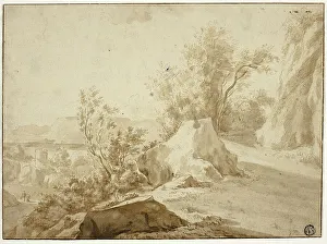 Bartholomeus Breenbergh Prints: Rocks and Mountain Path, Figures and Town Below