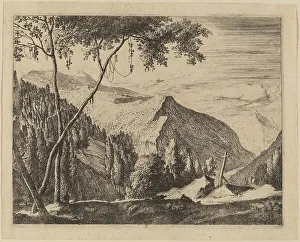 Roelant Roghman Prints: Rocky Landscape with Cross: pl.5. Creators: Roelant Roghman, Melchior Küsel