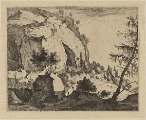 Roelant Roghman Prints: Rocky Landscape with Fir: pl.4. Creators: Roelant Roghman, Melchior Küsel