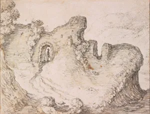 Rocky landscape with ruins, forming the profile of a mans face, c. 1650. Artist: Saftleven, Herman (1609-1685)