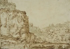 Rocky landscape with ruins and a mountain village. Creator: Jan Symonsz. Pynas