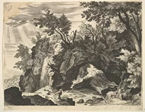 Crispiaen De Passe Gallery: Rocky Landscape with the Stigmatization of St. Francis (reverse copy). Creator: Unknown