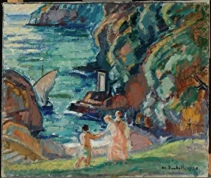 Cove Prints: Rocky Shore in the Sun, Porto Fino, 1920. Creator: Magnus Enckell