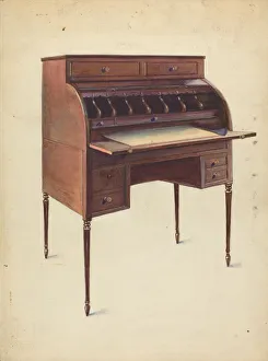 George Loughridge Prints: Roll-Top Desk, c. 1953. Creator: George Loughridge