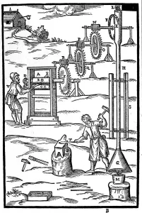 Rolling mill and forge powered by hot gases from a furnace, 1629 Rolling mill and forge powered by hot gases from a furnace, 1629